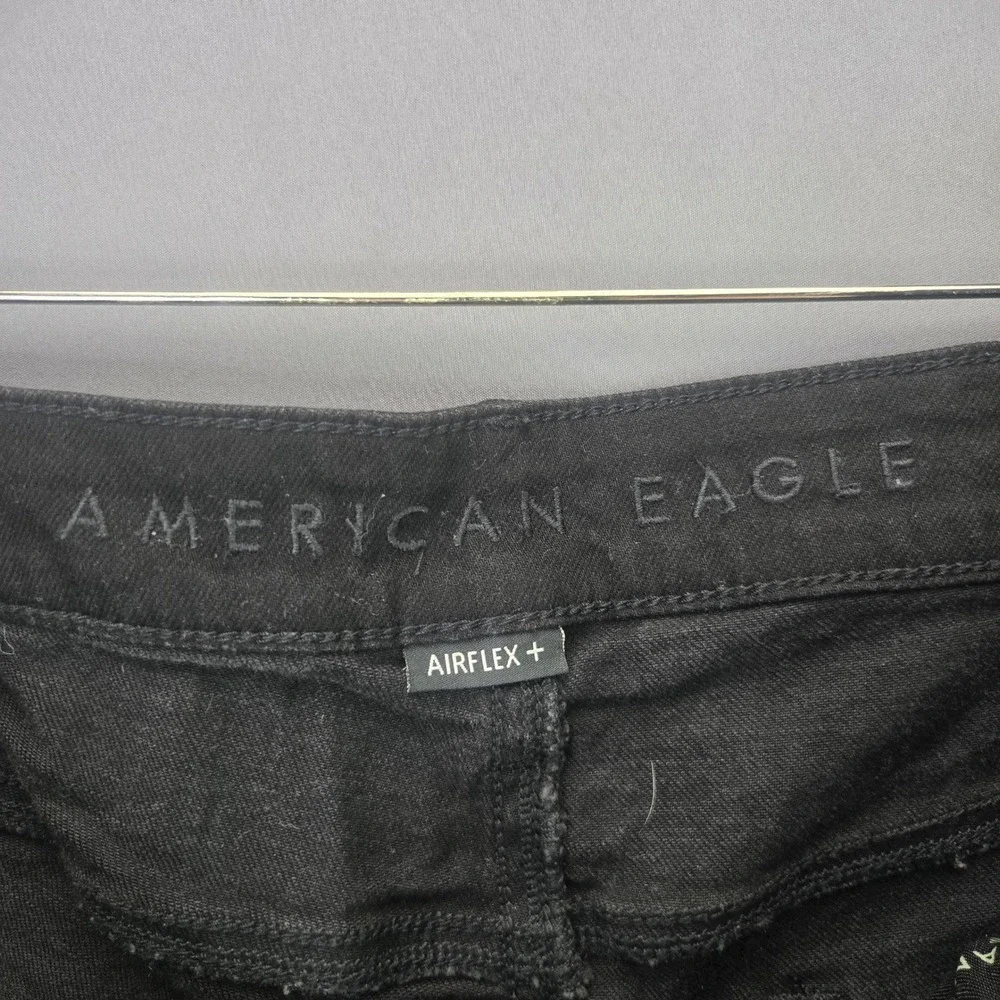 American Eagle Airflex+ Distressed Denim Shorts 34 Black Ripped Raw Hem Mens